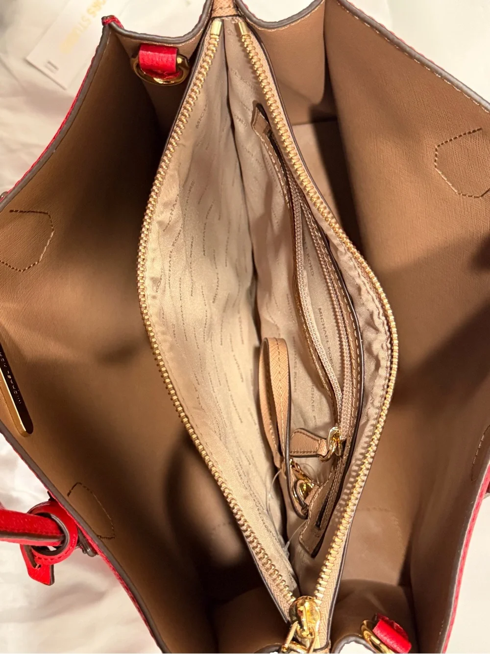 Michael Kors Red Pebbled Leather Tote with Detachable Strap - Picture 5 of 6